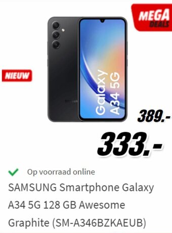MediaMarkt SAMSUNG Smartphone Galaxy A34 5G 128 GB Awesome Graphite (SM-A346BZKAEUB) aanbieding