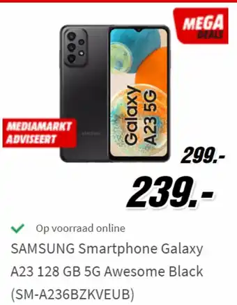 MediaMarkt SAMSUNG Smartphone Galaxy A23 128 GB 5G Awesome Black (SM-A236BZKVEUB) aanbieding
