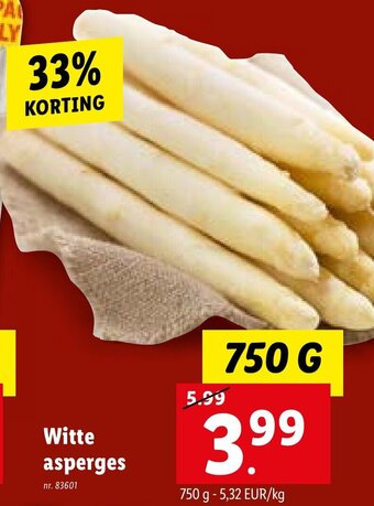 Lidl Witte asperges 750g aanbieding