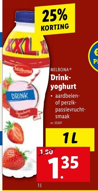 Lidl MILBONA Drinkyoghurt 1L aanbieding