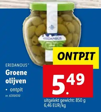 Lidl ERIDANOUS Groene olijven ontpit aanbieding