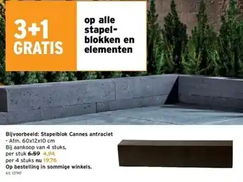 GAMMA Stapelblok cannes antraciet - afm. 60x12x10 cm aanbieding
