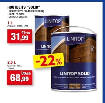 Hubo Houtbeits “solid” 1 l aanbieding