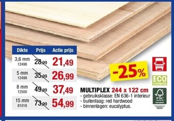 Hubo Multiplex 244 x 122 cm 3,6 mm aanbieding