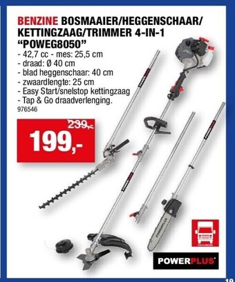 Hubo Benzine bosmaaier/heggenschaar/ kettingzaag/trimmer 4-in-1 “poweg8050” aanbieding