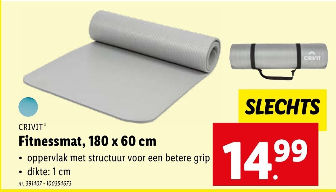 CRIVIT Fitnessmat, 180 x 60 cm promotie bij Lidl