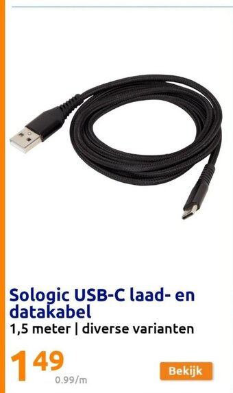 Action Sologic USB-C laad- en datakabel aanbieding