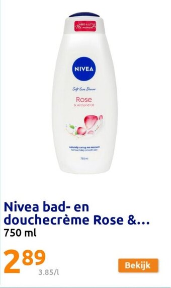 Action Nivea bad- en douchecrème Rose &... 750 ml aanbieding