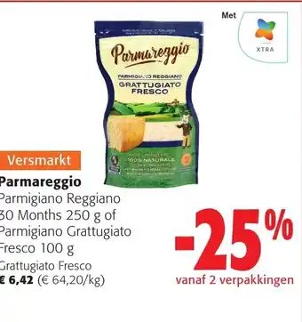 Colruyt Parmareggio Parmigiano Reggiano 30 Months 250 g of Parmigiano Grattugiato Fresco 100 g Grattugiato Fresco aanbieding