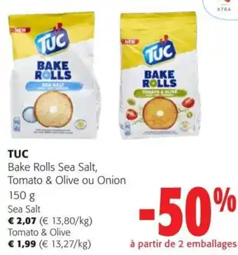 Colruyt TUC Bake Rolls Sea Salt, Tomato & Olive ou Onion 150 g sea salt aanbieding