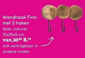 Leen Bakker Wandhaak finn met 3 haken aanbieding