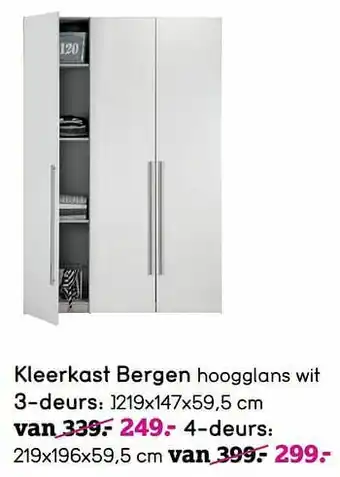 Leen Bakker Kleerkast bergen hoogglans wit 3-deurs aanbieding