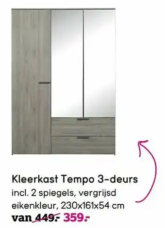 Leen Bakker Kleerkast tempo 3-deurs aanbieding