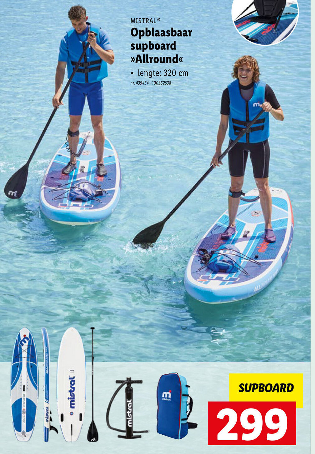 Lidl MISTRAL Ⓡ Opblaasbaar supboard >> Allround<< 320cm aanbieding