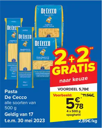 Carrefour De Cecco Pasta 4 x 500g aanbieding