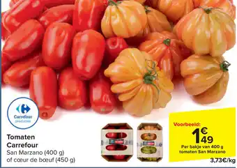 Carrefour Tomaten Carrefour San Marzano (400 g) of cœur de bœuf (450 g) aanbieding