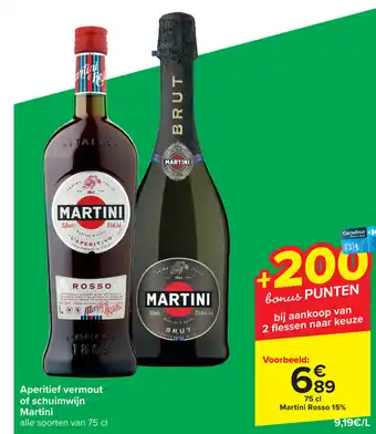 Carrefour Martini Aperitief vermout of schuimwijn 75cl aanbieding
