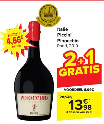 Carrefour Piccini Pinocchio Rood, 2019 3 flessen van 75cl aanbieding