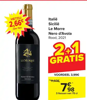Carrefour Sicilië Le Morre Nero d'Avola Rood, 2021 3 flessen van 75cl aanbieding