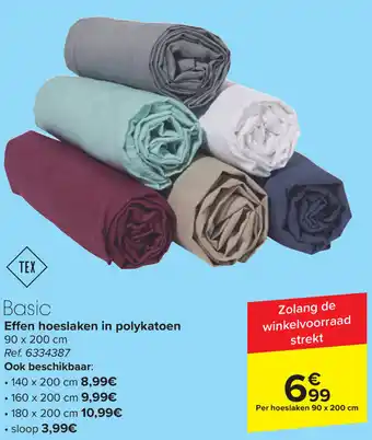 Carrefour TEX Basic Effen hoeslaken in polykatoen 90 x 200cm ref. 6334387 aanbieding