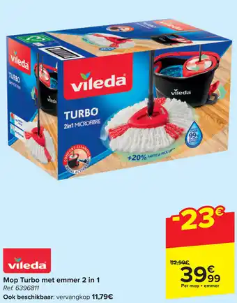 Carrefour vileda Mop Turbo met emmer 2 in 1 Ref. 6396811 aanbieding