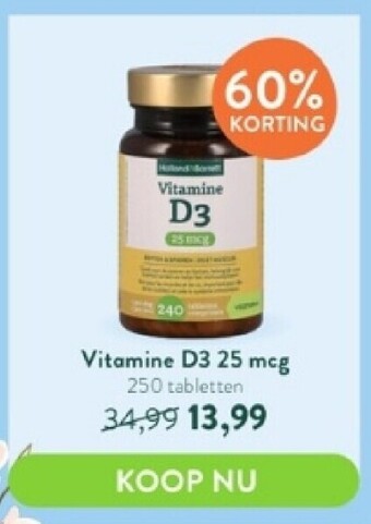 Holland & Barrett Vitamine d3 25 mcg aanbieding