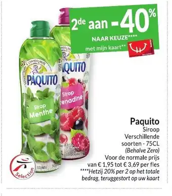 Intermarché Paquito Siroop Verschillende soorten - 75CL aanbieding