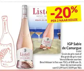 Intermarché IGP Sable de Camargue Listel Grain de gris rosé of Bio grain de gris rosé in fles van 75CL of BIB van 3L aanbieding