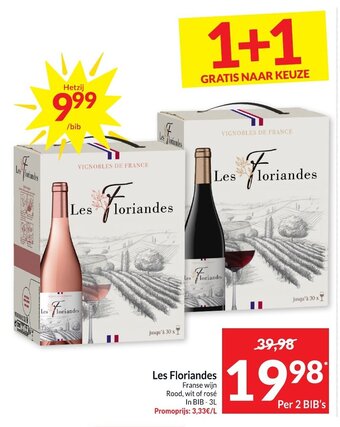Intermarché Les Floriandes Franse wijn Rood, wit of rosé In BIB - 3L aanbieding