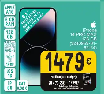 Cora iPhone 14 PRO Max 128 GB (3246959-61-62-64) 6 GB RAM, 128 GB aanbieding