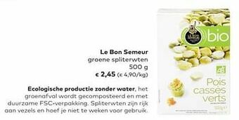 Bio Planet Le bon semeur groene spliterwten aanbieding