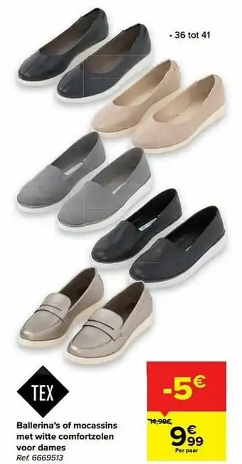 Carrefour Ballerina’s of mocassins met witte comfortzolen voor dames aanbieding