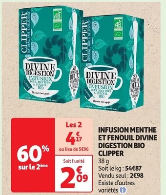 INFUSION MENTHE ET FENOUIL DIVINE DIGESTION BIO CLIPPER 38 g