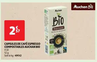 Auchan CAPSULES DE CAFÉ ESPRESSO COMPOSTABLES x10 52g aanbieding