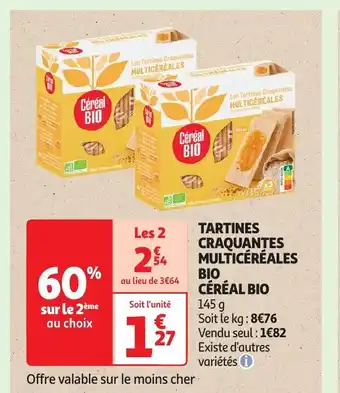 Auchan TARTINES CRAQUANTES MULTICÉRÉALES BIO CÉRÉAL BIO 145 g aanbieding