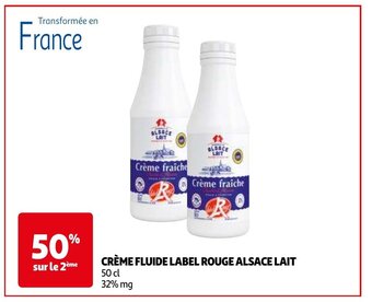 Auchan CRÈME FLUIDE LABEL ROUGE ALSACE LAIT 50 cl aanbieding