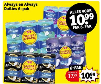 Kruidvat Always en Always Dailies 6-pak aanbieding