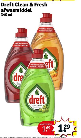 Kruidvat Dreft Clean & Fresh afwasmiddel 340 ml aanbieding