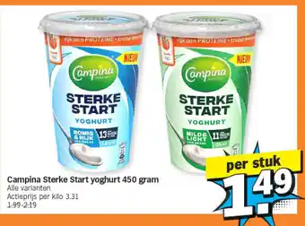Albert Heijn Campina sterke start yoghurt 450 gram aanbieding