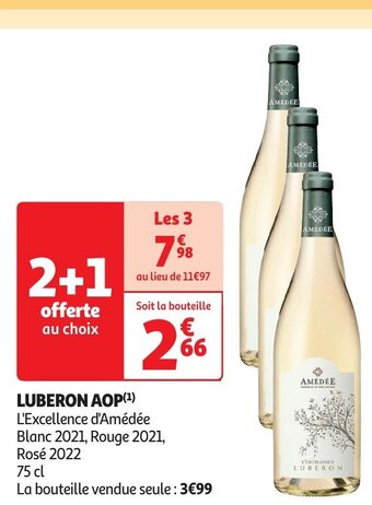 Auchan L'Excellence d'Amédée LUBERON AOP(¹) Blanc 2021, Rouge 2021, Rosé 2022 75cl aanbieding
