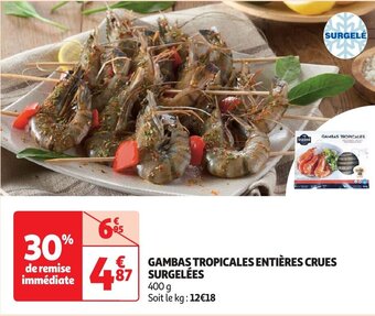 Auchan GAMBAS TROPICALES ENTIÈRES CRUES SURGELÉES 400g aanbieding