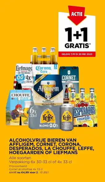 Jumbo ALCOHOLVRIJE BIEREN VAN AFFLIGEM, CORNET, CORONA, DESPERADOS, LA CHOUFFE, L'EFFE, HOEGAARDEN OF LIEFMANS aanbieding