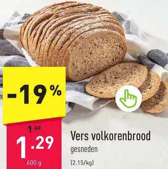 ALDI Vers volkorenbrood gesneden 600g aanbieding