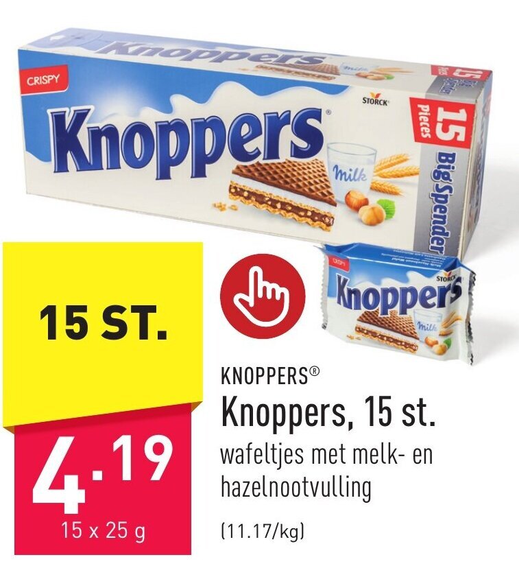 Knoppers, 15 st. 15 x 25 g promotie bij ALDI