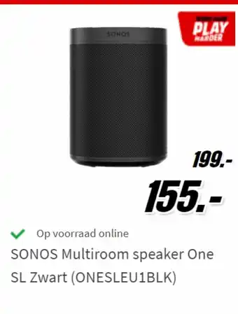 MediaMarkt SONOS Multiroom speaker One SL Zwart (ONESLEU1BLK) aanbieding