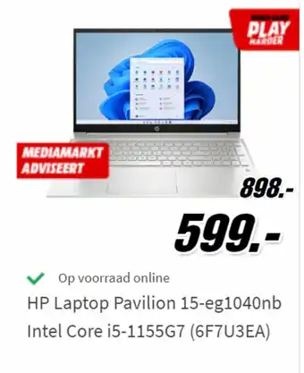 MediaMarkt HP Laptop Pavilion 15-eg1040nb Intel Core i5-1155G7 (6F7U3EA) aanbieding