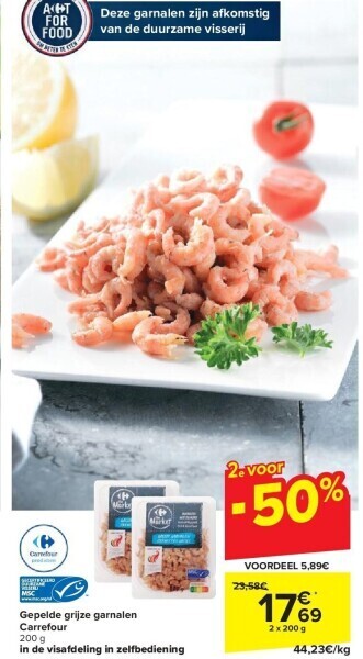 Carrefour Crevettes grises décortiquées Carrefour 2 x 200g aanbieding
