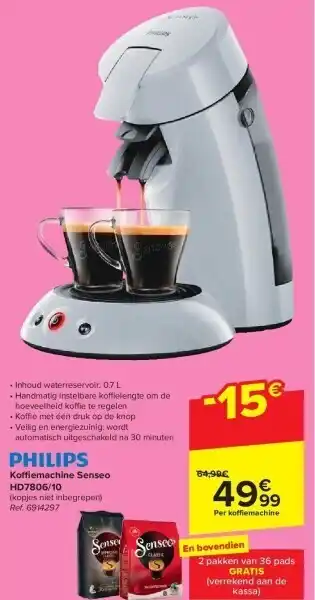Carrefour Koffi emachine senseo hd7806/10 aanbieding