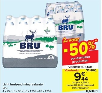 Carrefour Bru Eau minérale légèrement pétillante 2 x (6 x 1.25L) aanbieding