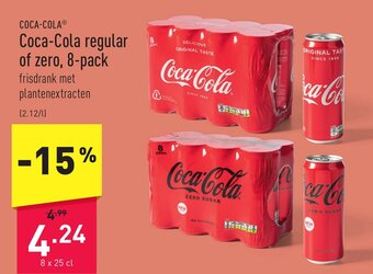 ALDI Coca-Cola regular of zero, 8 x 25 cL aanbieding
